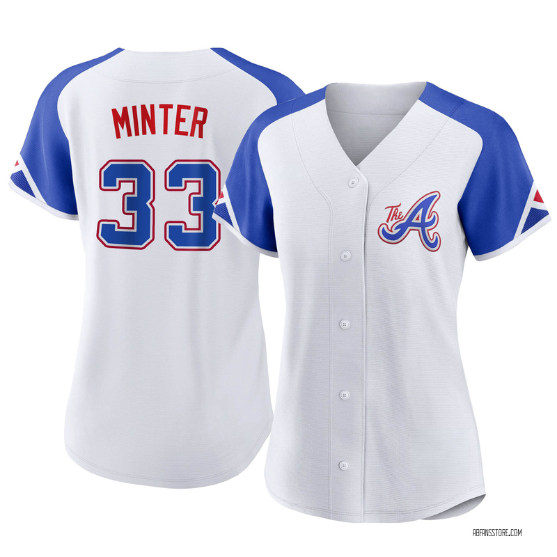 A.J. Minter Men's Atlanta Braves Alternate Jersey - Navy Replica