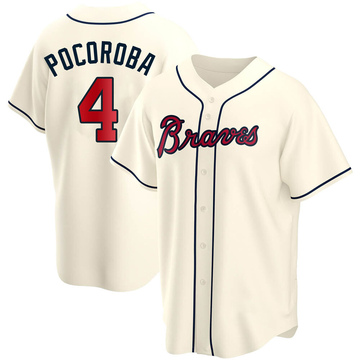 BIFF POCOROBA  Atlanta Braves 1975 Home Majestic Throwback Baseball Jersey