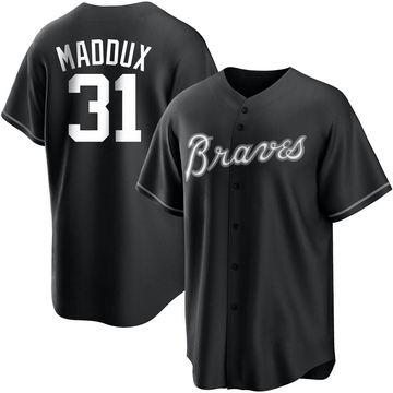 Replica Greg Maddux Men's Atlanta Braves White Black/ Jersey