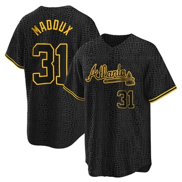 Replica Greg Maddux Youth Atlanta Braves Black Snake Skin City Jersey